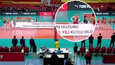 Boykota takviye veren voleybolcu, maç öncesi açılan pankartı tutmadı