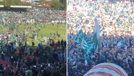 Son düdükten sonra olanlar oldu! Şampiyon Bursaspor’un taraftarları alana daldı