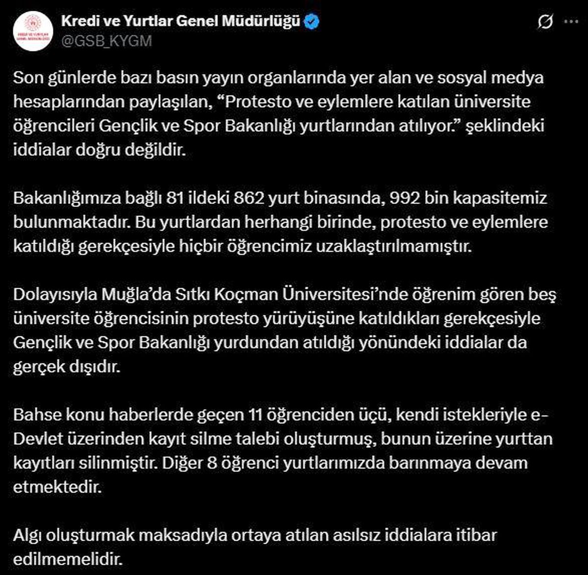 KYK’dan Yurt Atma Tezlerine Karşılık