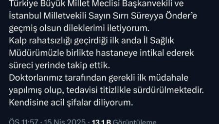 Vali Davut Gül’den Sırrı Süreyya Başkan’a Geçmiş Olsun İletisi